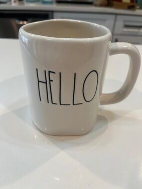 Rae Dunn White Ceramic Mug with BLACK HELLO Text